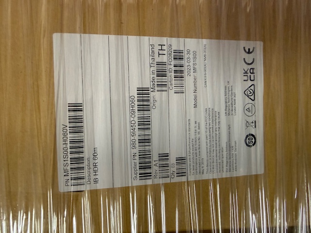 MFS1S00-H060V NVIDIA Mellanox 60m QSFP56 HDR 200G InfiniBand AOC cable — factory box nameplate label