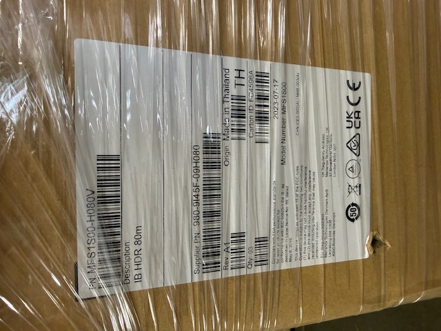 MFS1S00-H080V NVIDIA Mellanox 80m QSFP56 HDR 200G InfiniBand AOC cable — factory box nameplate label